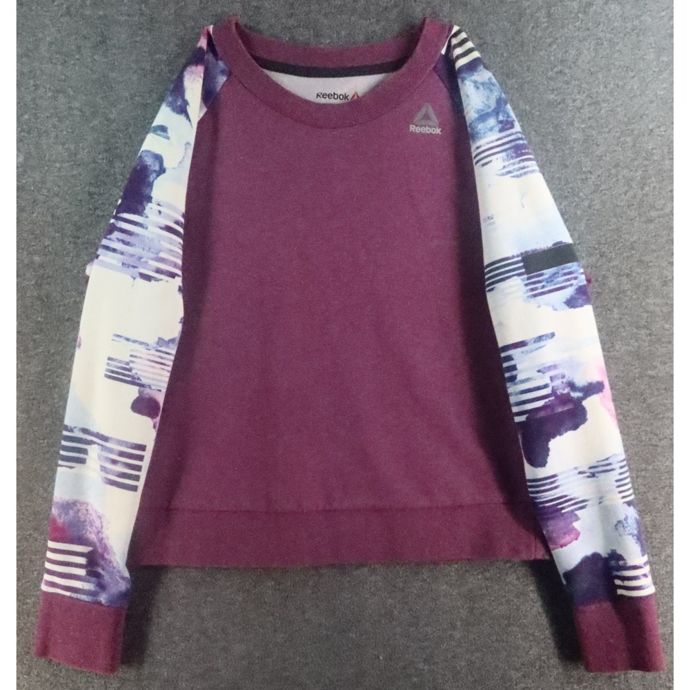 Reebok Purple Watercolor On Sleeves Long Sleeve Pullover Sweatshirt Size XS
